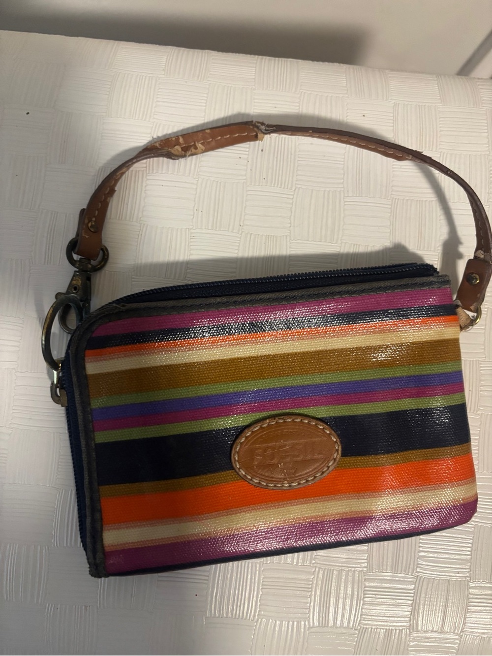 Fossil Striped Multi-Color Wristlet Bag - Leather Accent